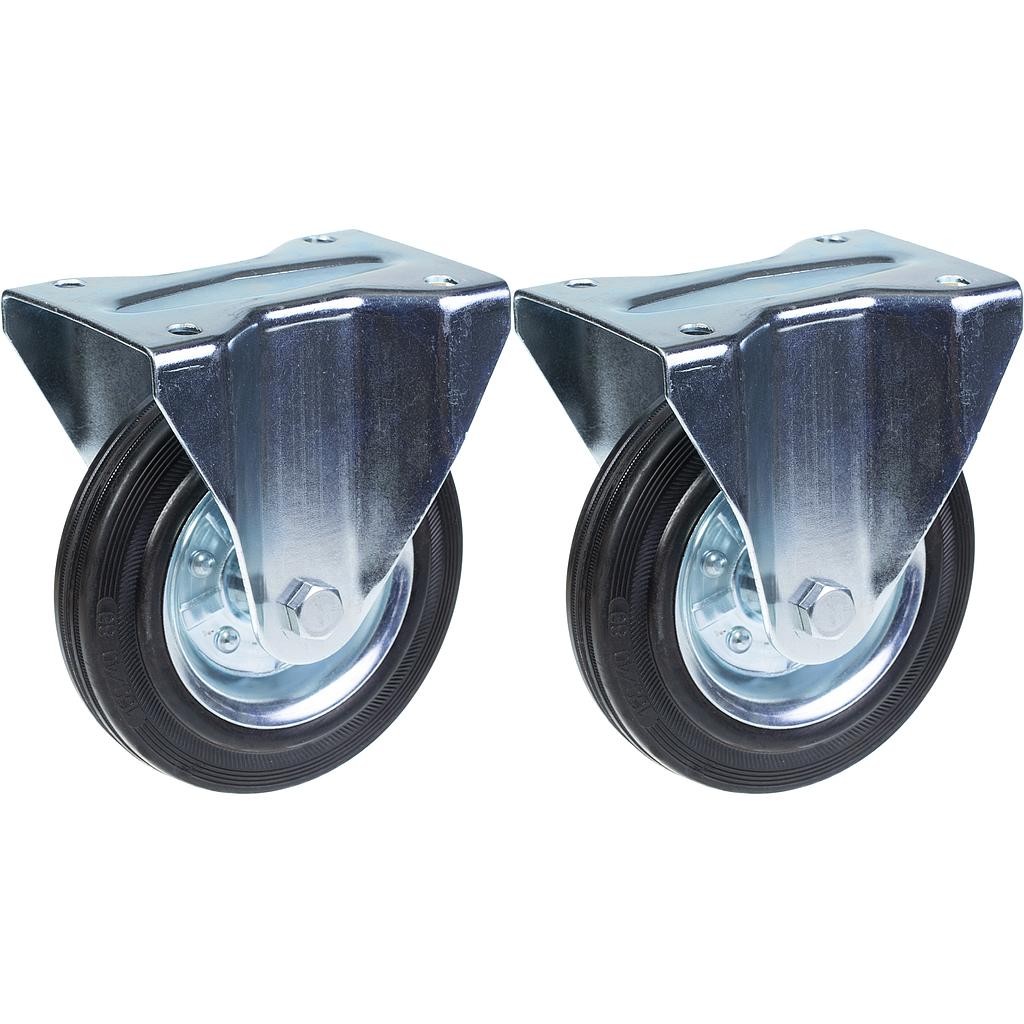 200mm 8"" castor rubber tyre, fixed, strong 400kg capacity, set of 2