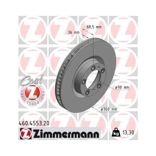 1x Disque de frein ZIMMERMANN 460.4553.20 convient pour PORSCHE - Photo 1/1