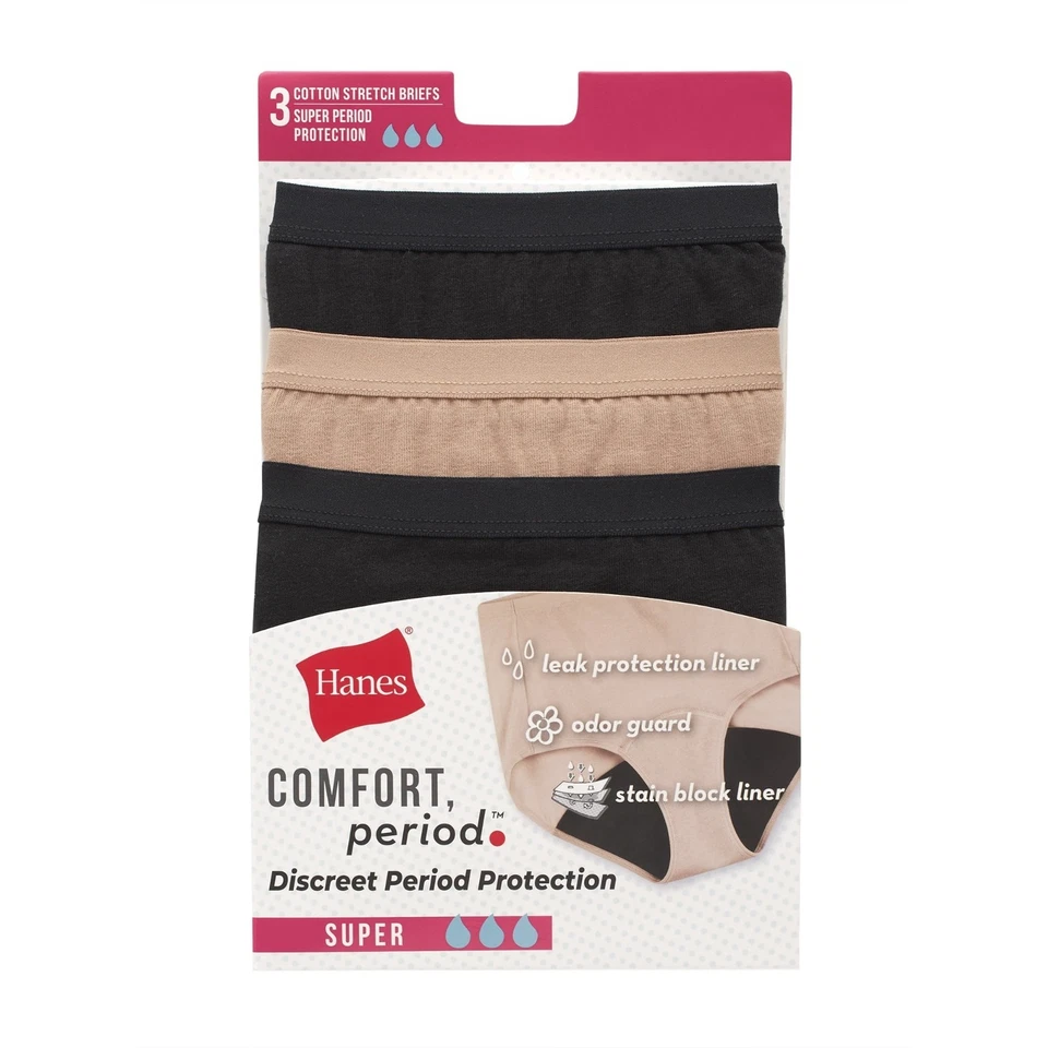 Hanes Comfort, Period. Women's Brief Underwear, Super Leaks, 3 Pack, size M-3XL - Image 3 of 4