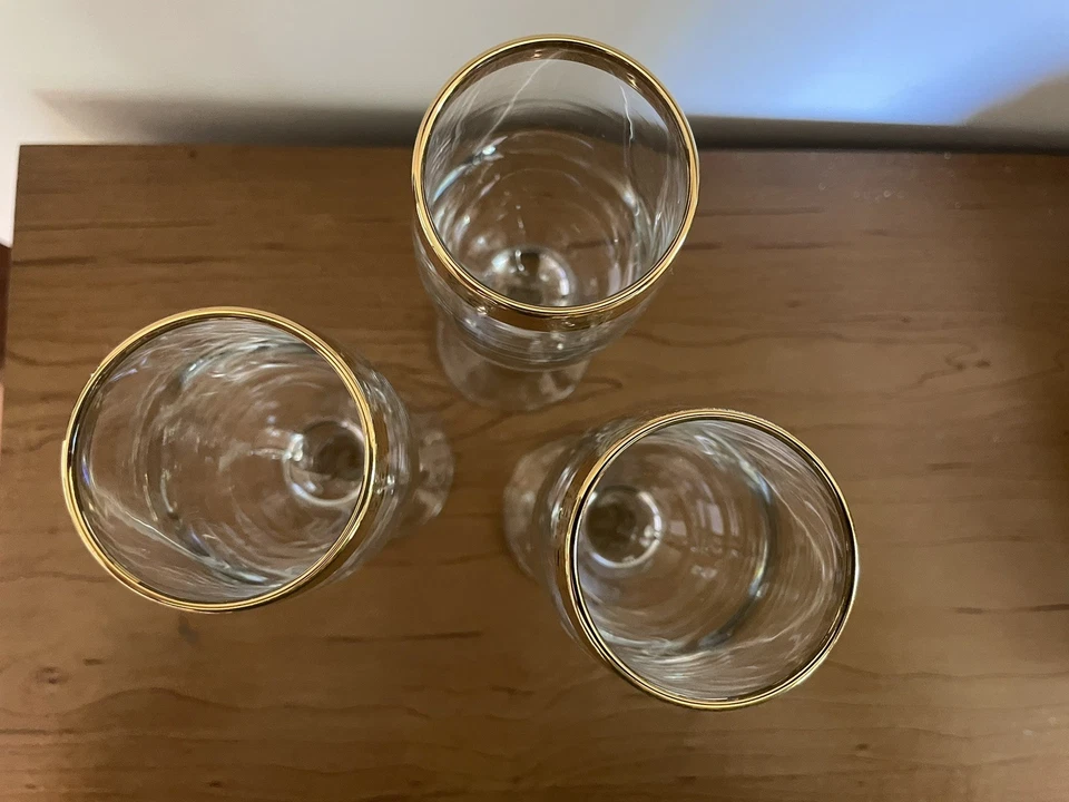 Vintage Set/3 Classique by Circleware Gold Rim Crystal Champagne Flutes 6.5 oz - Image 3 of 4
