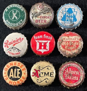 9 CORK BEER BOTTLE CAP KRUEGER HARVARD FORT PITT GENESEE ACME ALPEN BRAU VINTAGE