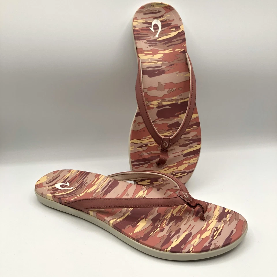 OluKai HO'OPIO HAU Rosette/WAI Pink CAMO Flip Flop SANDALS Women’s Size 11 US - Image 4 of 4