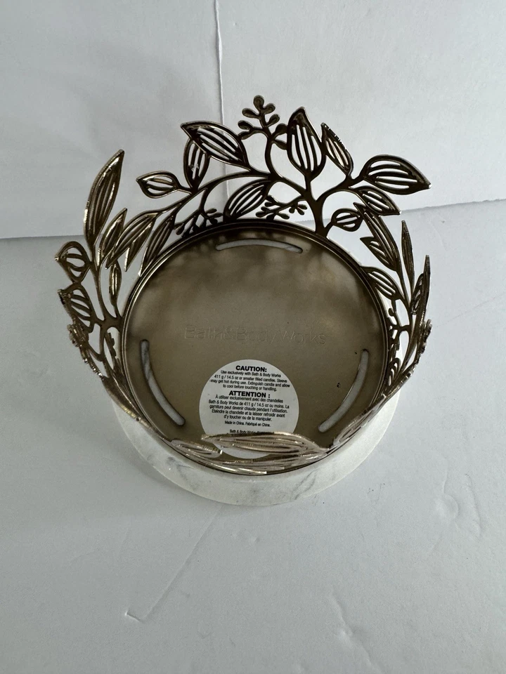 Bath & Body Works мраморное основание 3 фитиля подсвечник узор листья золотой лозы - Изображение 3 из 4