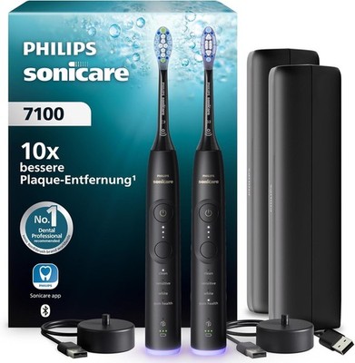 Philips Sonicare 7100 elektrische Zahnbürste, 2er-Pack, HX7429/03, Schwarz NEU