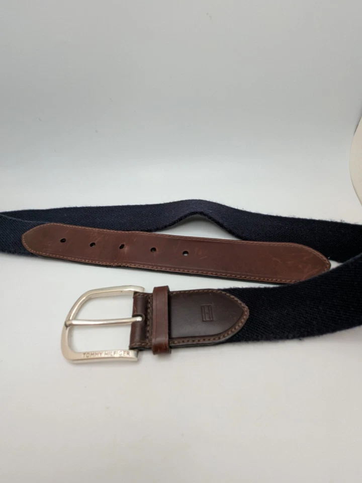 Vintage Tommy Hilfiger Cuero Marrón Frontal Elástico Trasero Cromo Hebilla Talla M 32 Foto 4 de 4