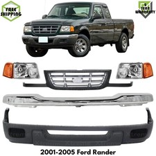 Front Bumper Chrome Steel Headlights Assembly Kit For 2001-2005 Ford Ranger