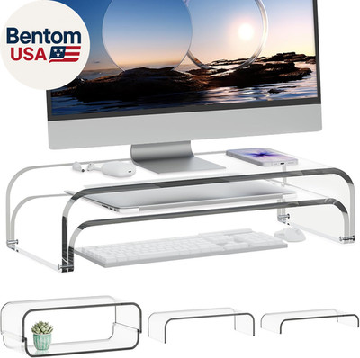 Acrylic Dual Monitor Stand Riser 2 Tier, Modular Laptop Stand for Desk, Multifun