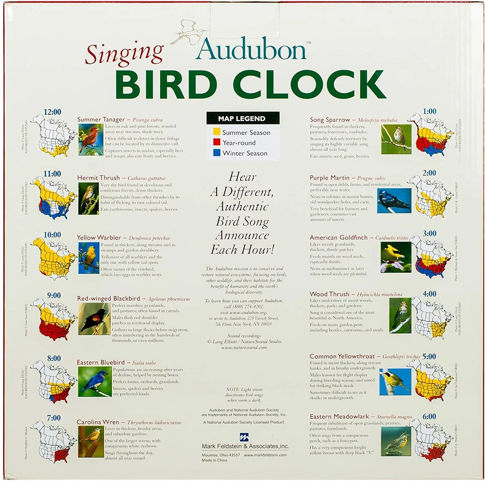Reloj de sonido de pared Audubon Society Singing Bird, 13 pulgadas, verde Foto 4 de 4