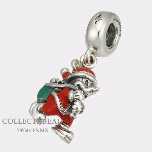 Authentic Pandora Silver Disney Santa Mickey Gift Bag Enamel Bead 797501ENMX