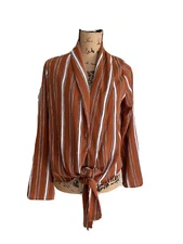 Miley + Molly Womens Large Blouse Brown Navy Stripes