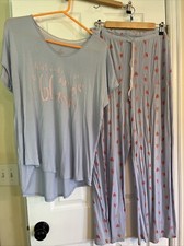 LC LAUREN CONRAD Womens Very Soft Pajama Lounge Set Pants  Top Blue Hearts XL