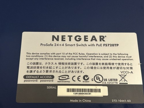 Netgear ProSafe 24 + 4 Smart Switch w/PoE FS728TP Fast Ethernet w/RackEars - Picture 8 of 8