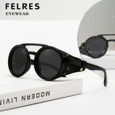 Men Round Punk Polarized Sunglasses Double Bridge Outdoor Shade Glasses UV400