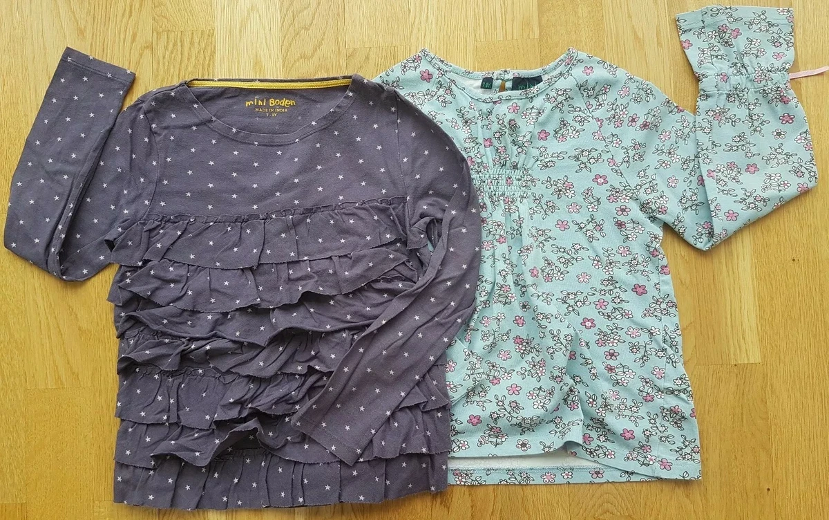 Mini Boden 7 8 yrs girls blue immaculate t shirt ruffle set tops