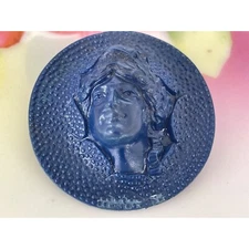 Antique 1920s Blue Molded Plastic Pop out Lady Liberty Brooch