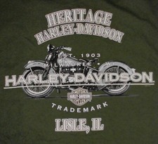 Harley Davidson T-Shirt XL Olive Green Heritage Lisle IL Motorcyle Bike USA Made