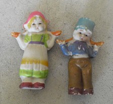 Lot of 2 Vintage 1930s Japan Bisque Milk Maid Girl and Boy Figurines 3" Tall