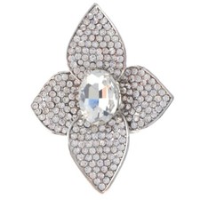 Silver Tone Stretch Metal Flower Ring With Rhinestone R1293-SCL