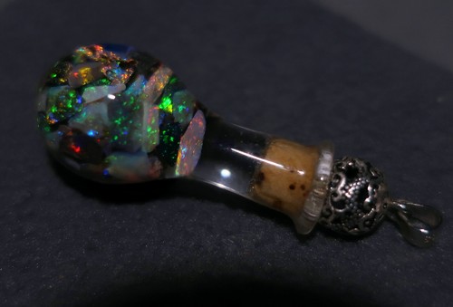 Floating Opal Dragon theme pendant Lightning ridge opal Handmade glass vial 925 - Picture 6 of 10