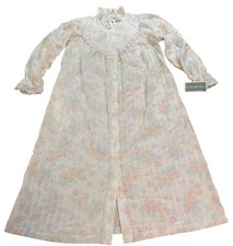New Vtg Gilligan O'Malley Nightgown House Dress Snap Front Long Sleeves Size L