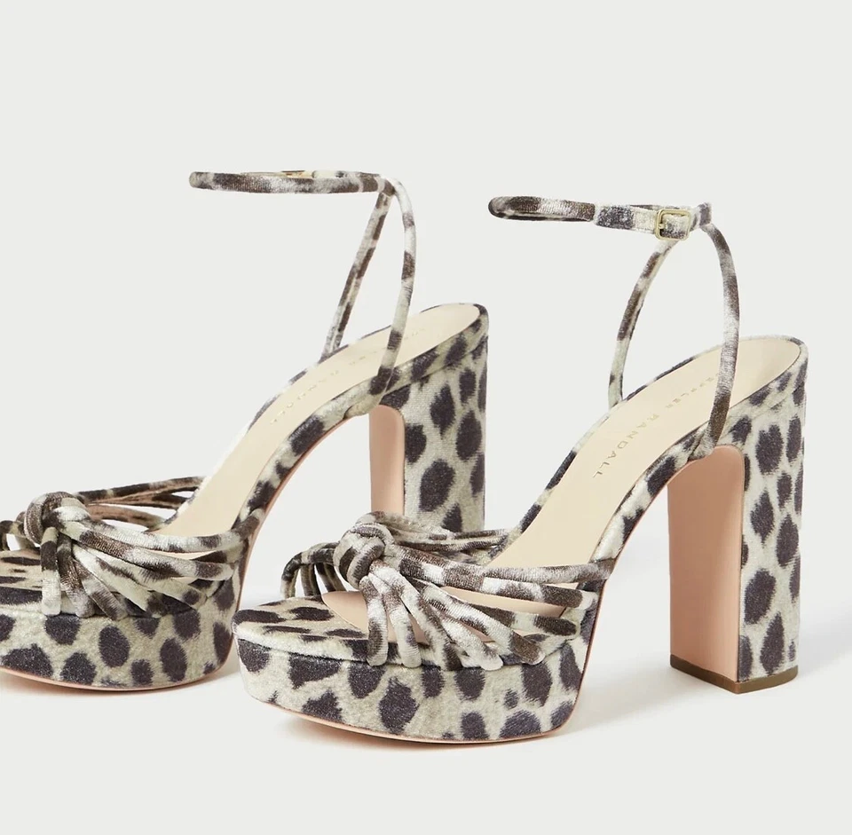 Anthropologie Loeffler Randall Rivka 高跟鞋凉鞋 豹纹 天鹅绒 平台 7 全新 — 第 2/4 张图片