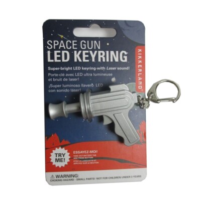 KIKKERLAND SPACE GUN LASER LED KEYRING Cool Sound Effects And