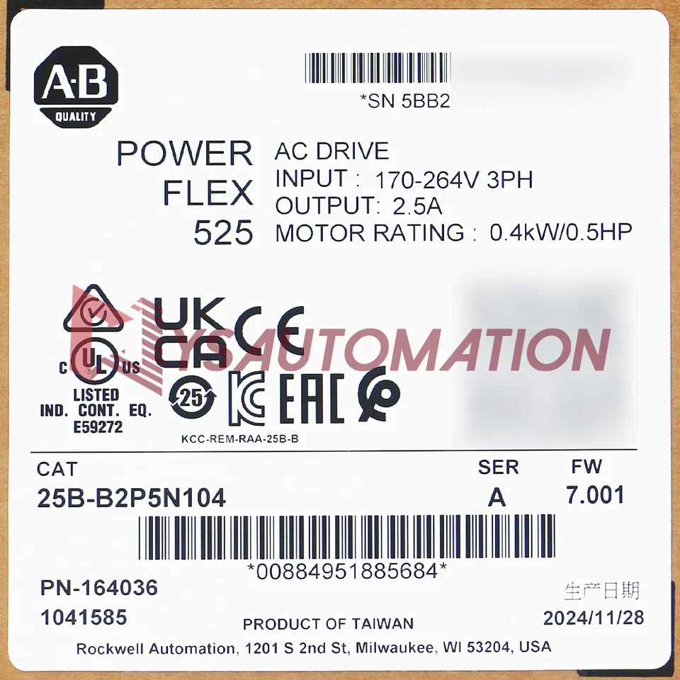 2024 New Sealed 25B-B2P5N104 Allen-Bradley PowerFlex 525 AC Drive 0.4kW 0.5Hp US - Image 2 of 4