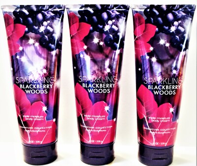 Bath Body Works SPARKLING BLACKBERRY WOODS Triple Moisture Body Cream, NEW x 3