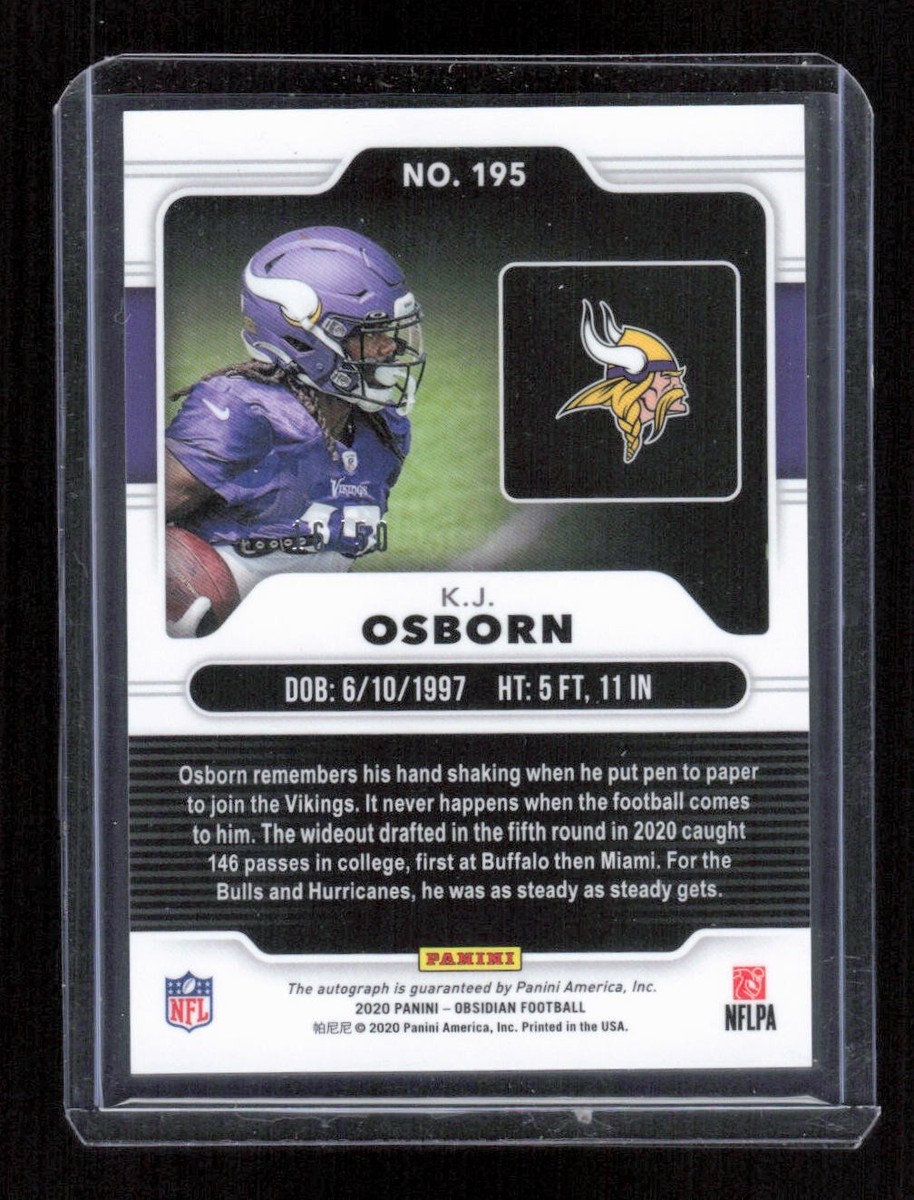 2020 Panini Obsidian #195 K.J. Osborn RC Green Etch Auto #'d /50