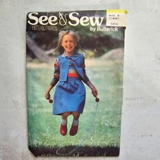 Vtg Butterick Pattern 6404 Girls Unlined Vest Pull-on Skirt Childs 7 8 10 UNCUT