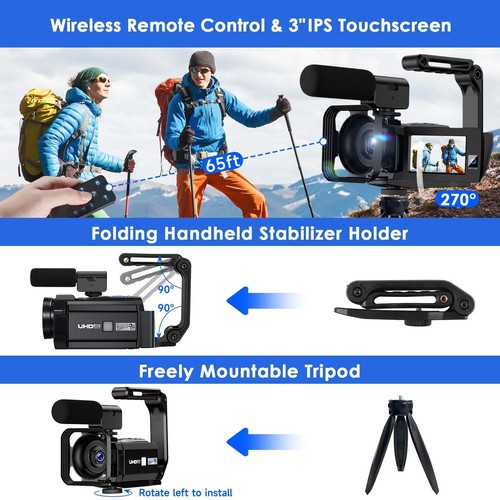 5K Video Camera Camcorder Dual Lens 56MP Digital Camera 16X Zoom with Mic,Remote - Picture 6 of 12
