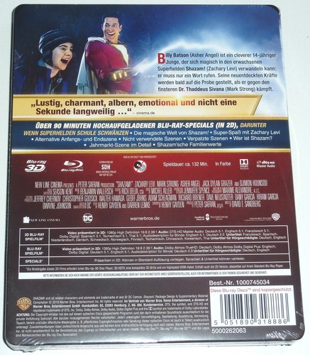 SHAZAM 3D 2-DISC BLU-RAY STEELBOOK NEU & OVP SEALED SOLD OUT DC UNIVERSE - Foto 2 di 2