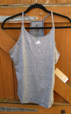 Damen Adidas Trägershirt Tank Top ärmelloses T-Shirt Fitness Gym Sport grau Medium neu mit Etikett