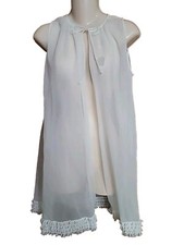 VTG Kayser Babydoll Robe Beige Lace Trim Front Tie Sleeveless Md USA Made