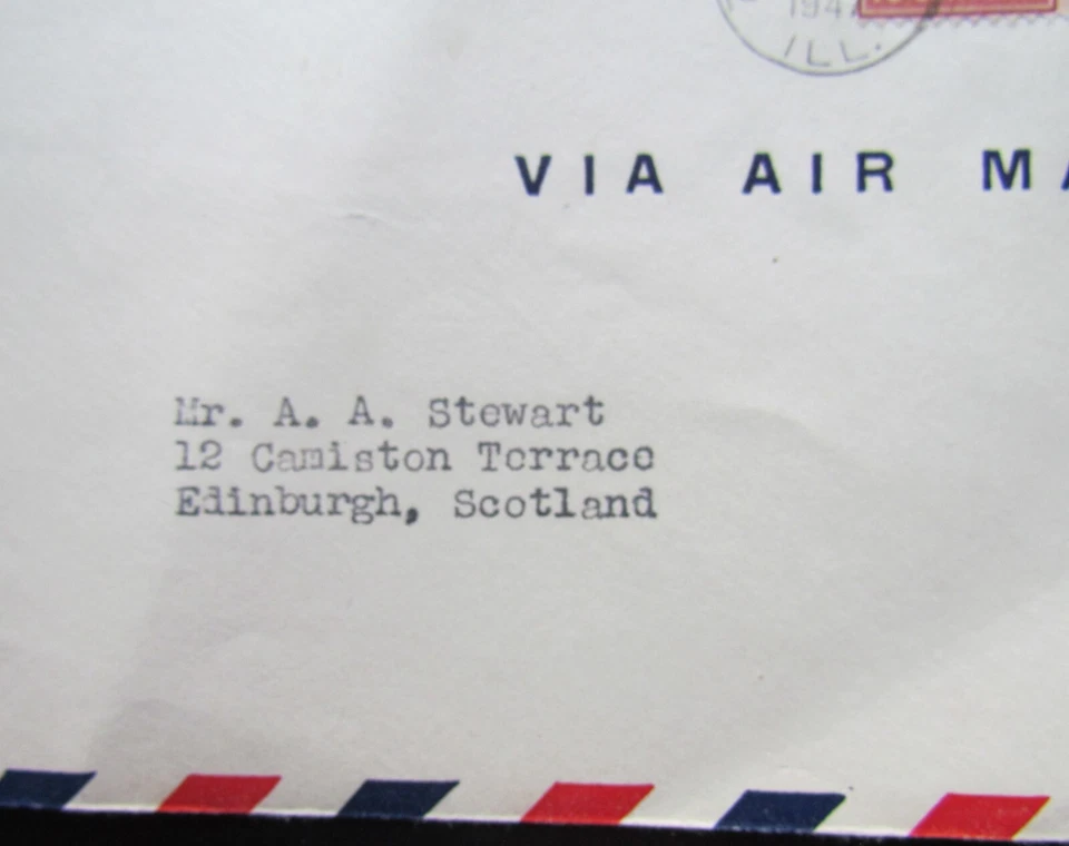 1947, 10 CENT PREXY AND 5 CENT AIR MAIL STAMP ON AIR MAIL COVER TO SCOTLAND - Image 4 of 4