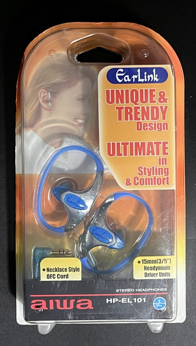 Aiwa Ear Link Stereo Headphones HP-EL101 OFC Cord L Shaped Gold
