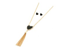 Goldtone Heart Tassel Long Necklace  Earring Set  Great Gift Idea 