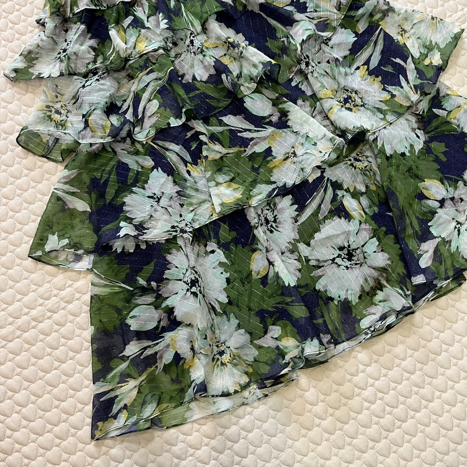 NWOT Celebrate David’s Bridal Midi Dress Ruffle Tiered Cocktail Floral Green 8 - Image 3 of 4