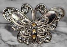 Butterfly Women's Belt Buckle. Silver Tone. Amber Gems. Rhinestones. EUC.
