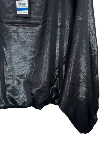 Nine West Women's Metallic Blouse Top Long Balloon Sleeve Size XL Black Gunmetal - Picture 5 of 9