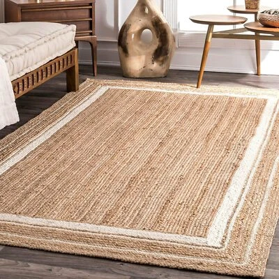 Rug Jute Rectangle 100% Farmhouse Handmade Braided Floor Mat Rustic Runner Rug - Image 1 of 4