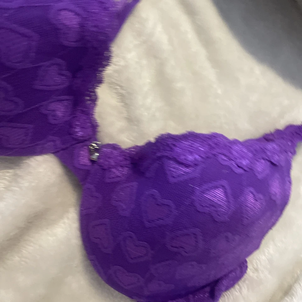 VINTAGE Fruit Of The Loom Purple Lace Hearts Print & Lining  Bra Size 38D Y2K - Image 4 of 4