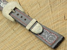 NOS Unused Vintage Watch Band Decorated Brown Leather w Silver Tone Buckle 16mm