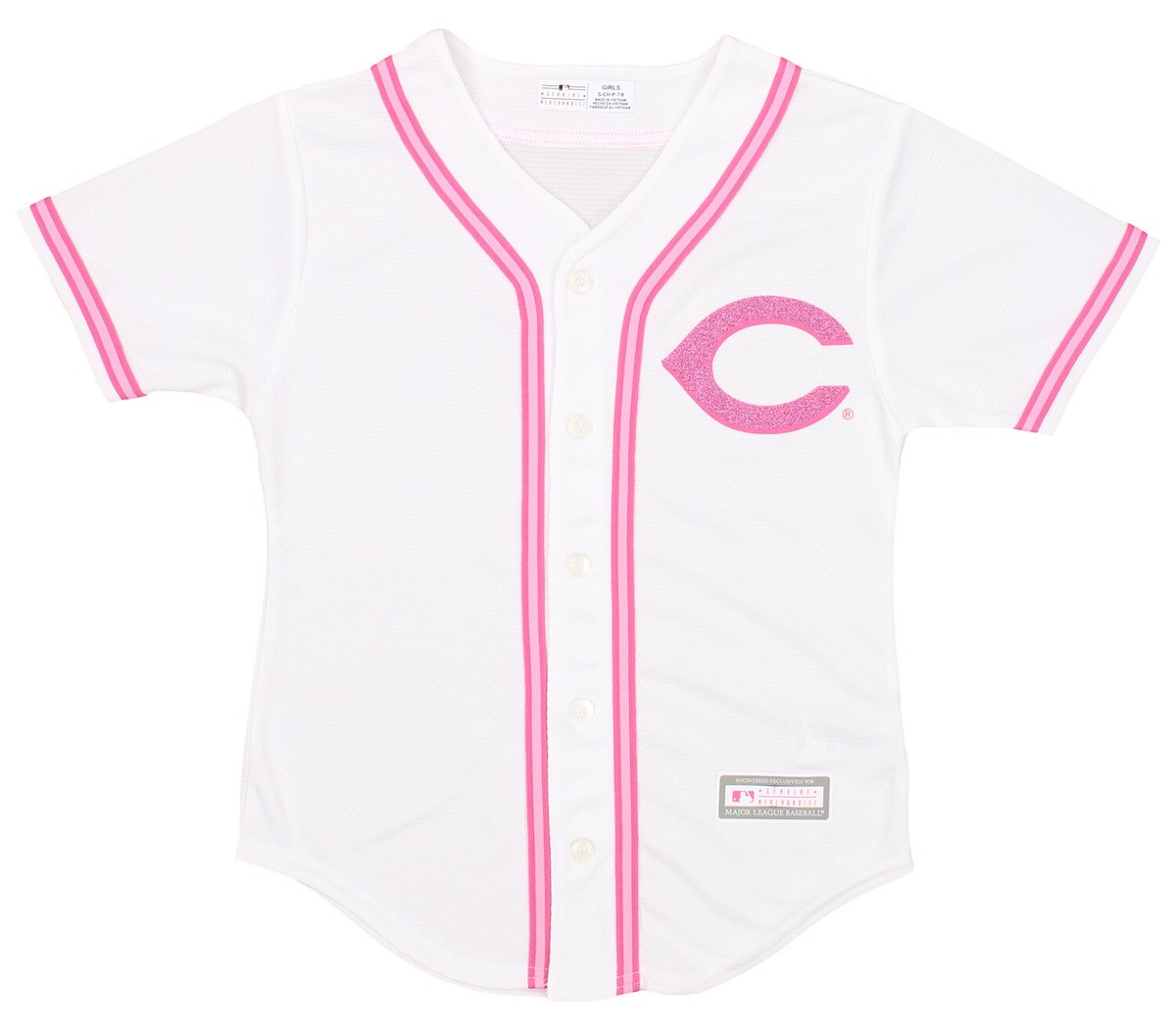 Outerstuff MLB Girls Youth (7-16) Cincinnati Reds Pink Glitter White Team  Jersey