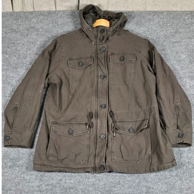 Levi Strauss Co Field Jacket Hooded Utility Cargo Pockets Green Womens 1X