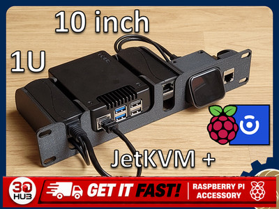 1U 10in Rack Mount Shelf JetKVM Raspberry Pi 5 Argon NEO NVME PoE Splitter