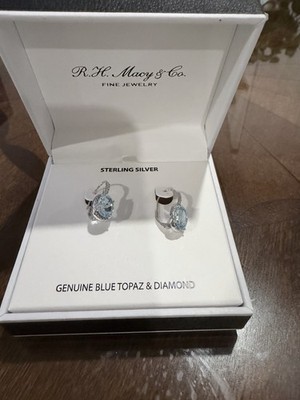 100 $ R.H. Macys Blautopas & Diamant Akzent Ohrhänger 925 Sterlingsilber