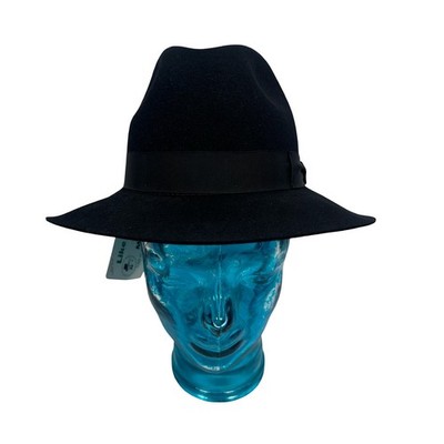 Borsalino Mens Black Felt Fedora Wide Brim Hat 56 6 7/8 Made  display picture 3