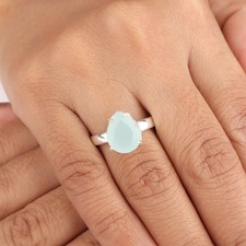 Aqua Chalcedony Gemstone 925 Sterling Silver Jewelry Handmade Ring Gift For Wife