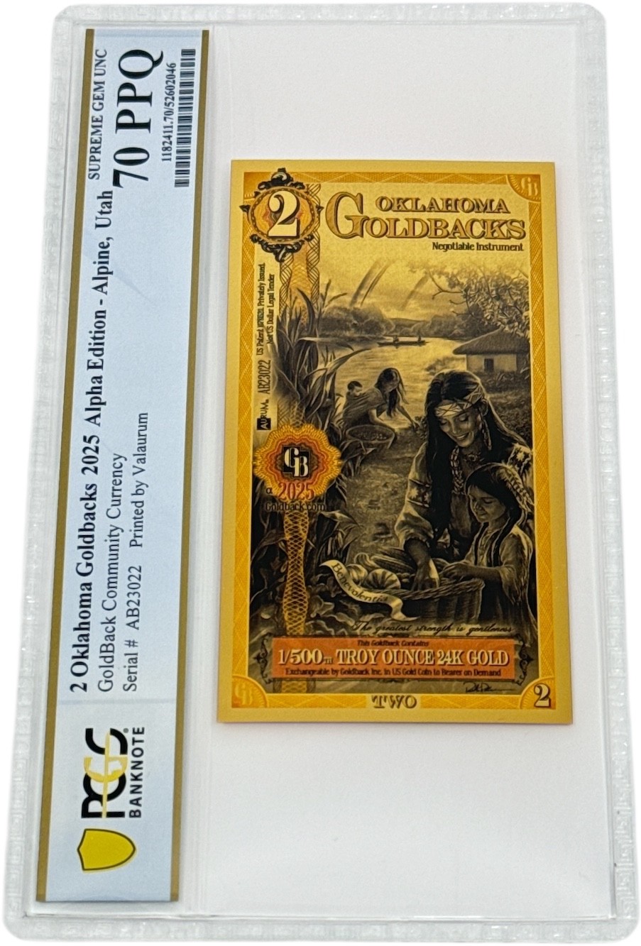 2025 Oklahoma 2 Goldback PCGS 70 *ALPHA SERIES* (Benevolentia, Kindness)